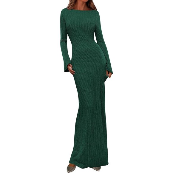 Women Dark Green Fall Fashion 2026 Long Sleeve Ribbed Bodycon Casual Maxi Dress Women Dark Green Fall Fashion 2026 Long Sleeve Ribbed Bodycon Casual Maxi Dress